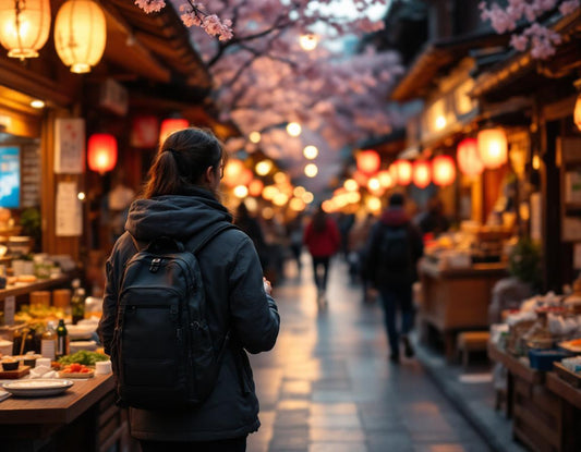Marché de Kyoto aux lanternes, scène de japon voyage blog montrant l’atmosphère traditionnelle.