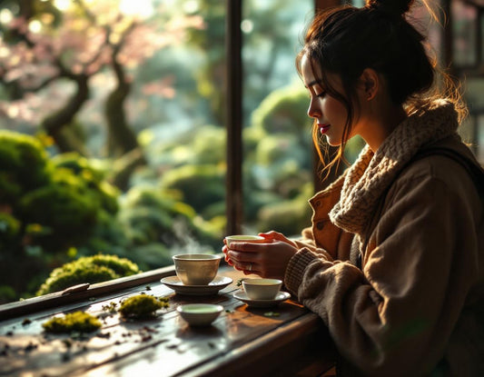 Un voyageur boit du matcha dans une maison de thé à Kyoto, évoquant un voyage japon prix billet