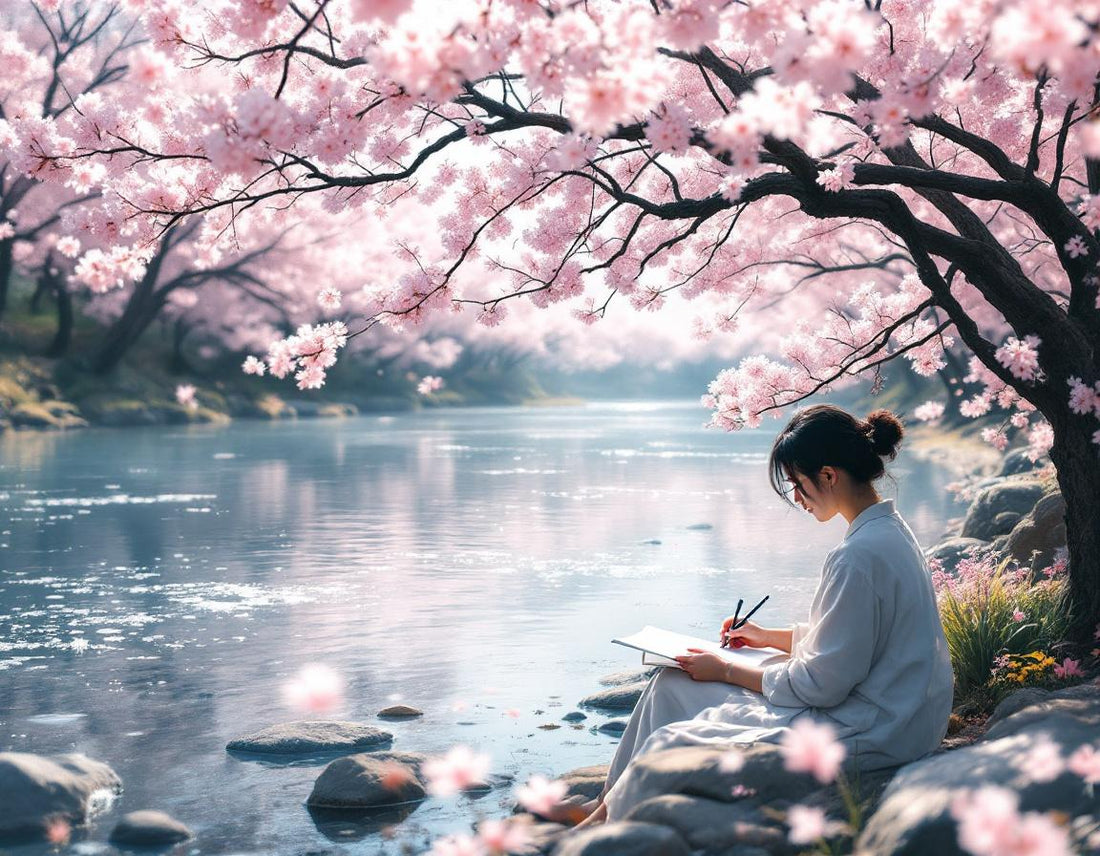 Un calligraphe trace des lignes au bord de Motoyasu, ambiance paisible du gen d'hiroshima