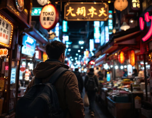 Touriste sortant du Shinkansen à Tokyo. Prix d'un voyage au japon discrètement évoqué dans l'image.
