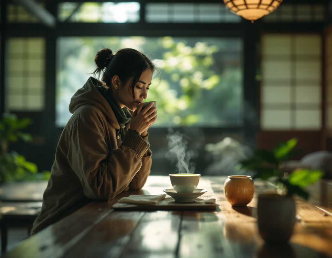 Voyageuse dégustant un matcha dans une maison de thé à Kyoto, zen et sérénité. voyage au japon blog