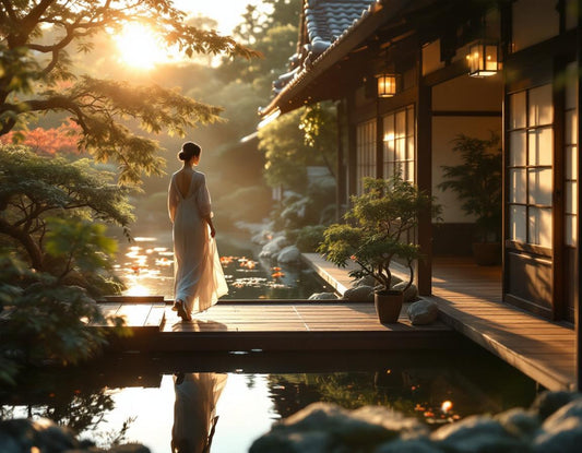 Invité élégant sur la véranda d’un ryokan hotel kyoto, baigné par la lumière douce du matin.