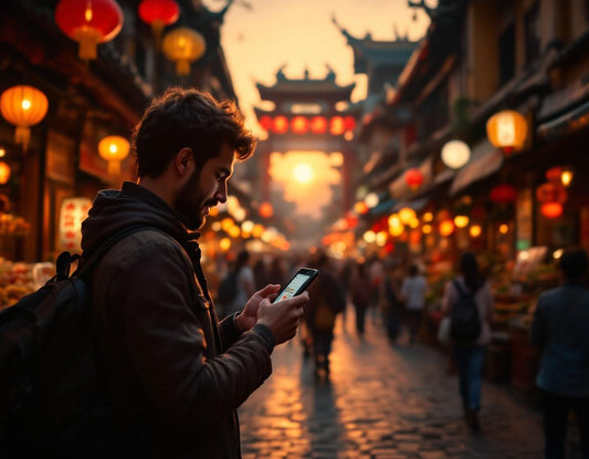 Un voyageur parcourt un marché de temple au Japon en évaluant soigneusement le cout voyage au japon.