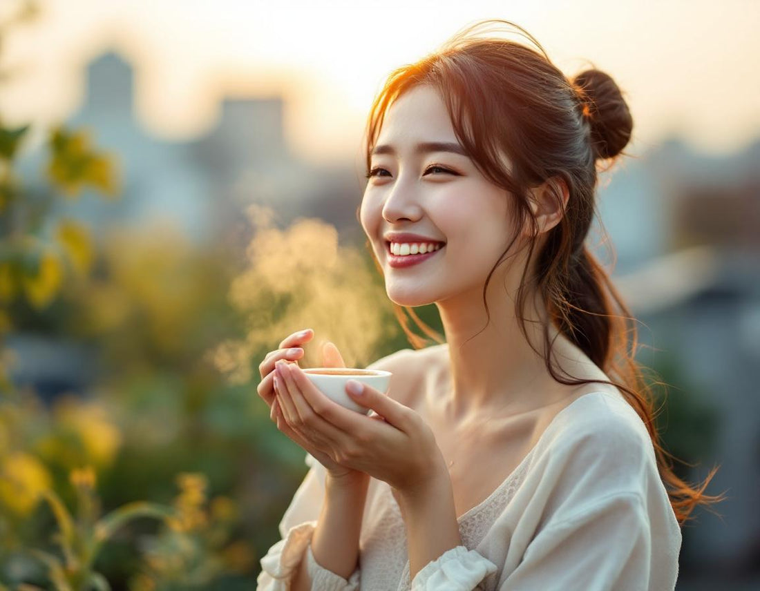 Femme savoure une brume sur un toit d’Osaka, osaka beauté rayonnante et élégance urbaine.